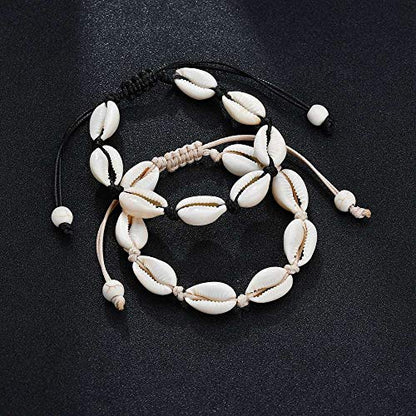 COLORFUL BLING 2 Pieces Handmade Boehmia Natural Cowrie Shell Anklet Seashell Ankle Bracelet Boho Beads Hawaii Foot Jewelry