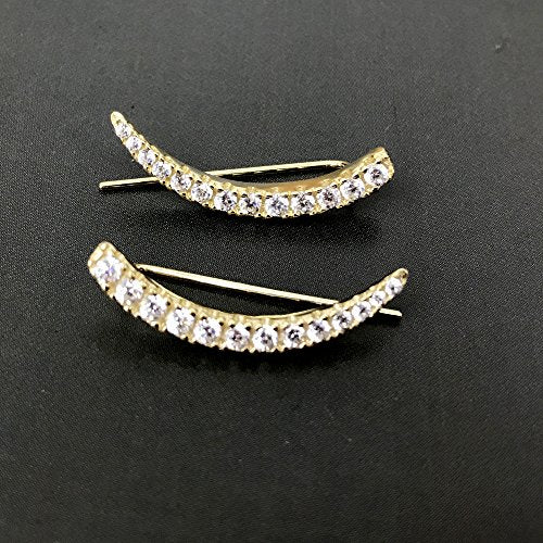 Ritastephens Sterling Silver Cubic Zirconia Ear Climber Crawler Earrings 25mm (Yellow or White) - color: Gold overlay (Yellow)