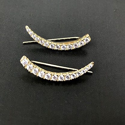 Ritastephens Sterling Silver Cubic Zirconia Ear Climber Crawler Earrings 25mm (Yellow or White) - color: Gold overlay (Yellow)