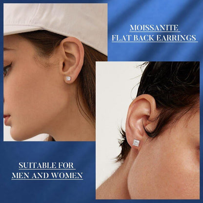 Moissanite Flat Back Earrings, 0.2-2ct Lab Created Moissanite | 925 Sterling Silver, VVS1 Clarity, Screw Back, Hypoallergenic, Elegant Gift Packed, Birthday Gifts, Wearable While Sleeping - color: Princess Cut, size: 2ct.tw(1ct*2)