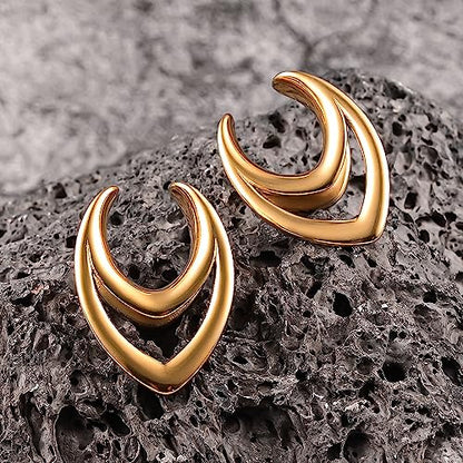 DOEARKO 2PCS Fashion Round Spiral Saddle 316 Stainless Steel Ear Tunnels Plugs Stretcher Gauges For Ear lobe Expander Piercing Body Jewelry - color: #1 Gold, size: 10mm(00G)