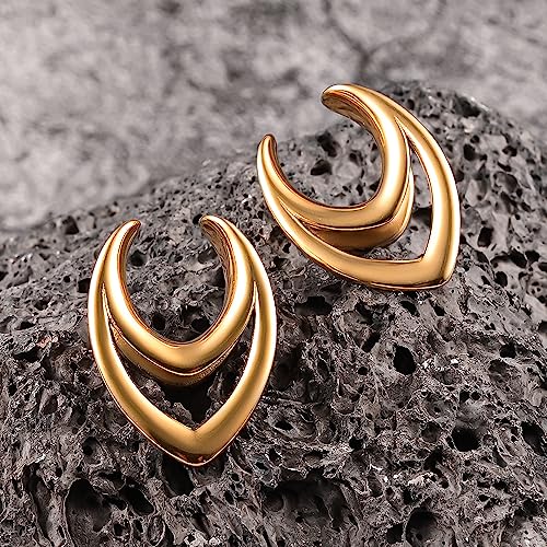 DOEARKO 2PCS Fashion Round Spiral Saddle 316 Stainless Steel Ear Tunnels Plugs Stretcher Gauges For Ear lobe Expander Piercing Body Jewelry - color: #1 Gold, size: 14mm(9/16")