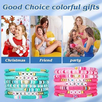 Friendship Bracelets Heishi Surfer Clay Bead Bracelets Set Stackable Beaded Preppy Jewelry Bracelets Friendship Boho Y2K Bracelets for Women Teen Girls Party Favors - color: Esthetics