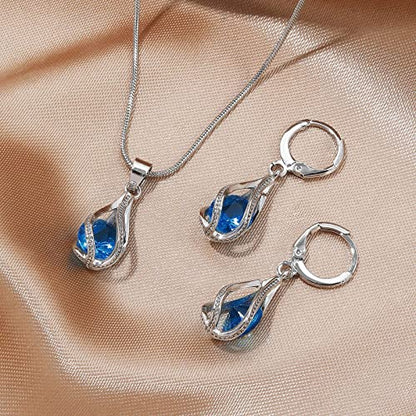 IFKM Silver Jewelry Sets for Women Rhinestone Crystal CZ Bridal Bridesmaid Accessories Necklace Earrings set for Wedding Prom Anniversary Birthday Gifts - color: Dark Blue
