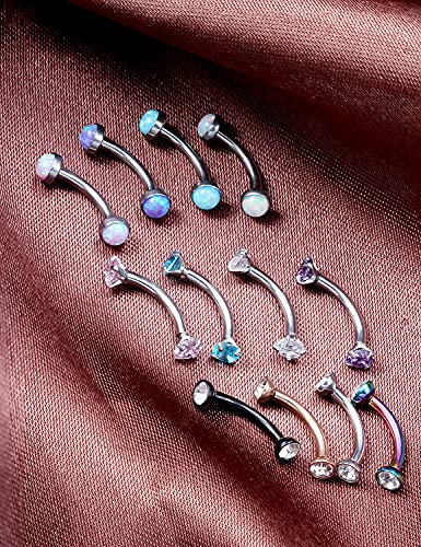 Jenxnjsjo 16g 8/10mm Eyebrow/Rook/Snug/Vertical-Labret/VCH/Snake-Eyes/Anti-Tragus/Cartilage/Daith/Belly-Button/Bridge/Hood/Surface Curved Barbell Piercing Jewelry for Women Men - color: Opal-B / CZ-P / CZ-B, size: 8mm
