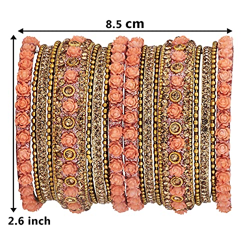 Aheli Ethnic Metal Bangles Chudha Set Stone Studded Bangle Set Indian Wedding Wear Fashion Jewelry Gift for Women Blue - color: Peach