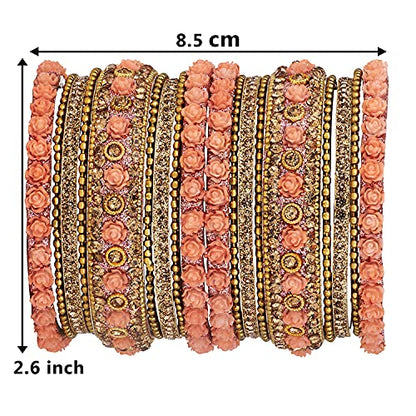 Aheli Ethnic Metal Bangles Chudha Set Stone Studded Bangle Set Indian Wedding Wear Fashion Jewelry Gift for Women Blue - color: Peach