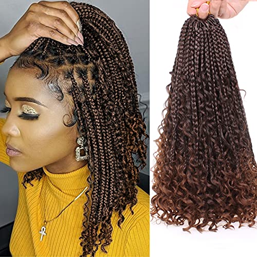 Unionbeauty 8Packs 14Inch Boho Box Braids Crochet Hair Pre-looped Messy Goddess Box Braids Hair Bob Bohemian Hippie Braids Hair for Black Woman Ombre Brown Synthetic Braiding Hair Extension T30# - color: T30#, size: 14 Inch (Pack of 8)