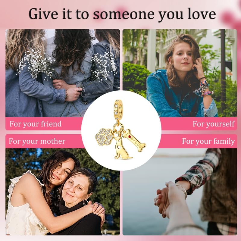 Gold Flower Family Charms for Bracelet Bead Charm for Women Jewelry Present - style: Gold Dog Bone Charms