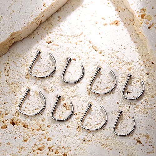 20G Nose Rings Piercing Jewelry Screw Hoops Hypoallergenic for Women Men - color: Silver D Shape,20G 8mm+10mm