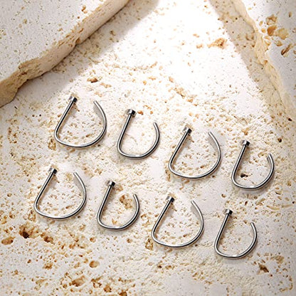 20G Nose Rings Piercing Jewelry Screw Hoops Hypoallergenic for Women Men - color: Silver D Shape,20G 8mm+10mm