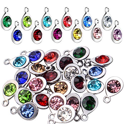 Aylifu Birthstone Charms Crystal Pendant Charms 12 Months Birth Charms for Necklace Bracelet Earring - color: 12 Colors