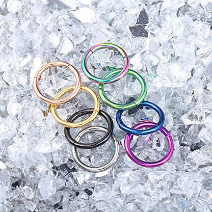 MissNity 316L Surgical Steel Hinged Nose Rings Hoop 20G 18G 16G 14G, Diameter 6mm to 10mm, Color Gold - Rose Gold - Silver - Black - Rainbow - color: A01: black - 1pc