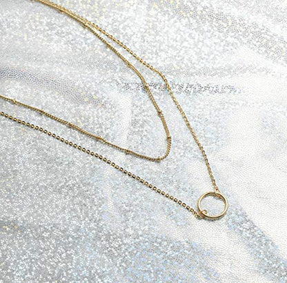 MEVECCO Dainty Pendant Layered Necklaces for Women | 18K Gold Plated Brass, 2-Piece Set With A Choker-Length Upper Layer, Wear Together Or Separately, Refined Everyday Style - style: layer karma