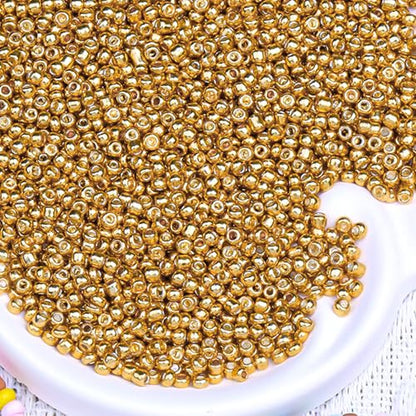 2000pcs Glass Seed Beads Bulk, 4mm 6/0 Mini Pony Spacer Small Individual Color Seed Beads for DIY Bracelet Necklaces Wrist Jewelry Making, Gold - color: Gold