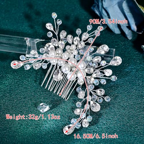 Wedding Hair Comb Pearl Crystal Bridal Hair Piece | Rhinestone Wedding Hair Accessories，Silver Hair Comb Clip for Women Wedding Party - color: Silver-850