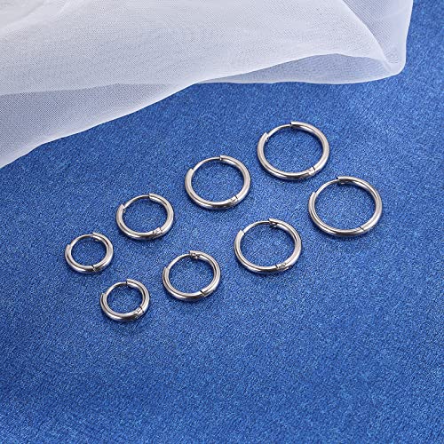 316L Surgical Stainless Steel Small Hoop Earrings 8mm 10mm 12mm 14mm Hypoallergenic Huggie Hoop Earrings Helix Lobes Hinged Sleeper Earrings Cartilage Piercings - color: E: Silver (Diameter 8mm/10mm/12mm/14mm),4 Pairs
