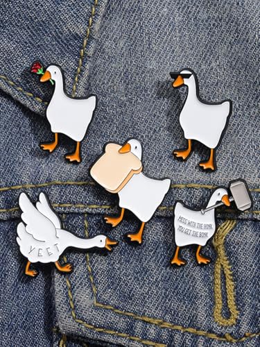 Cartoon Animal Enamel Brooch Set Cute Butterfly Duck Cat Lapel Pins for Backpacks Jacket Decoration Gifts for Friends - style: Goose