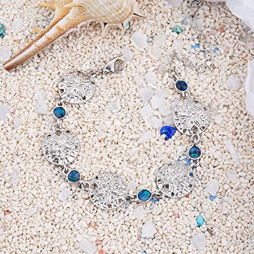 Beach Anklet Bracelet for Women Silver Plated Adjustable Abalone Shell Sea Turtle Dolphin Starfish Sand Dollar Ocean Ankle Bracelet for Women Summer Beach Jewelry - color: Sand Dollar