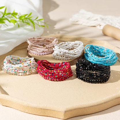 Boho Colorful Stackable Crystal Glass Beads Stretch Bracelets Multilayered Bracelets for Women Bohemian Jewelry - color: Colors Mix