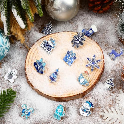 SANNIX Winter Pins, 15Pcs Christmas Enamel Lapel Pins Xmas Blue Winter Brooches Assorted Snowflake Snowman Badge Pin for Holiday Clothes Bags Hats Accessories - style: Winter Pin