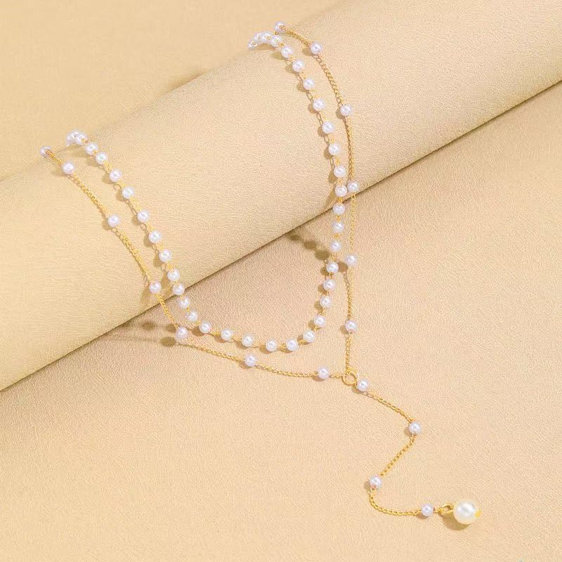 Lasso Necklace for Woman Gold And Pearl Lasso Necklace Exquisite Waterproof Adjustable Y Shaped Sun Necklaces Layered Pearl Lariat Necklaces Jewelry - color: Pearl1