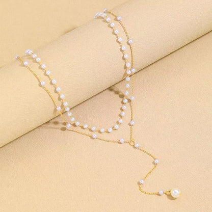 Lasso Necklace for Woman Gold And Pearl Lasso Necklace Exquisite Waterproof Adjustable Y Shaped Sun Necklaces Layered Pearl Lariat Necklaces Jewelry - color: Pearl1