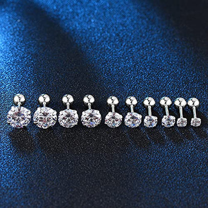 Surgical Stainless Steel Stud Earrings Hoop Earrings for Women Men 14K Gold Plated Hypoallergenic Cartilage Earrings Flat Back CZ Earrings Set Dainty Multiple Piercing Pack of 8 Pairs - color: Ball back (Silver)