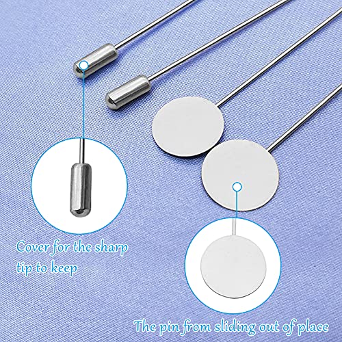60Pcs Flat Round Tray Lapel Pin for Craft,Silver Safety Stick Pins Stainless Steel Brooch Pin Needle Suit Tie Hat pin Scarf Badge for DIY Costume Jewelry Making Accessories - color: Silver