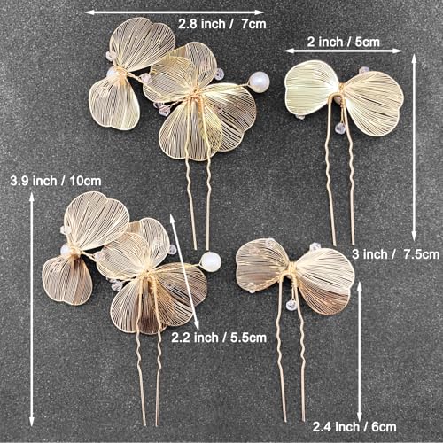 Bridal Hair Pins 4pcs Wedding Pearl Metal Flower Hair Pieces Accessories for Women Girls