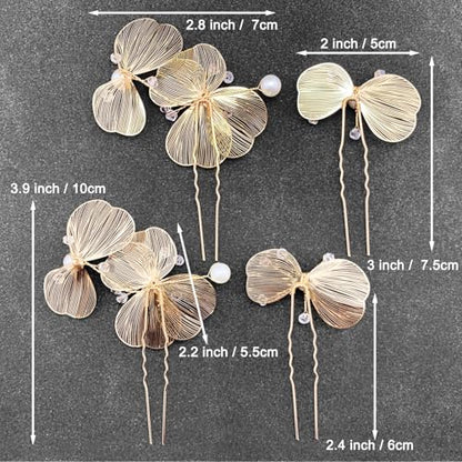 Bridal Hair Pins 4pcs Wedding Pearl Metal Flower Hair Pieces Accessories for Women Girls
