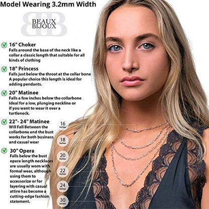 Paperclip Chain Necklace for Women | Sterling Silver or 14K Gold Plated | 2.8mm 3.2mm 5.5mm | 16–30 Inch Italian Link Layering Chain - color: Sterling Silver – 2.8mm