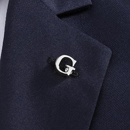 Initial Lapel Pin for Men Women, Brooch Pins for Men Suits, Metal Button Pins in 18K Gold and Silver Tone. - color: Silver-G