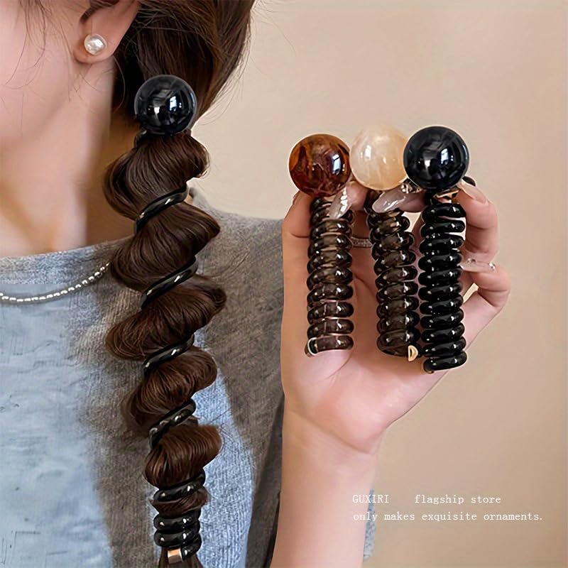 1pcs Set] Premium Spiral Hair Ties - Fashionable And Soft Plastic Hair Coils, (Black), No Damage No Pull Hair Additions, Perfect for Thick Hair, Women And Teens (Everyday Use)