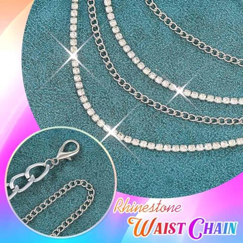 CLOACE Silver Waist Chain Rhinestone Layered Belly Chain Fashion Rave Chain Jewelry for Women