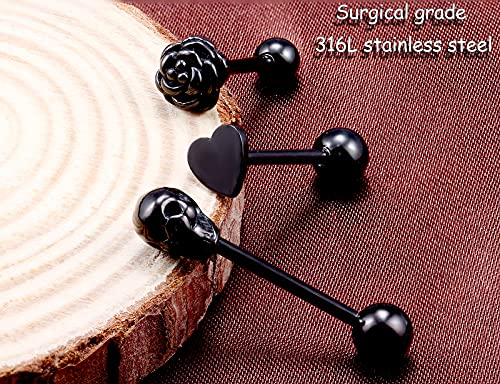 Prjndjw Jewelry, 5/8in(16mm) L, 14G Tongue Piercing Barbells Multicolor Surgical Stainless Steel Long Nipple Piercing Barbells Body Jewelry for Women - color: Black