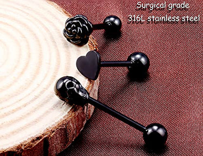 Prjndjw Jewelry, 5/8in(16mm) L, 14G Tongue Piercing Barbells Multicolor Surgical Stainless Steel Long Nipple Piercing Barbells Body Jewelry for Women - color: Black