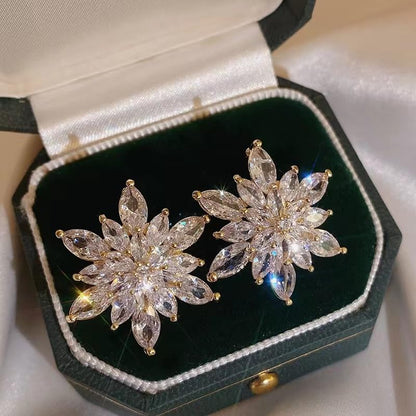 Crystal Flower Burst Stud Earrings Elegant Hypoallergenic Large Big Sparkly CZ Cubic Zirconia Rhinestone Earrings Bridal Wedding Party Prom Costume Jewelry for Women Birthstone Birthday Gift - color: White