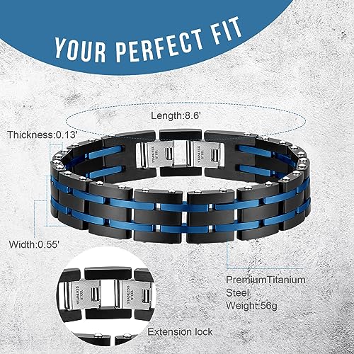 Holizaly Men's Stainless Steel Two Tone Square Link Bracelet, Black and Blue Ion Plated Black - color: blue-black 14