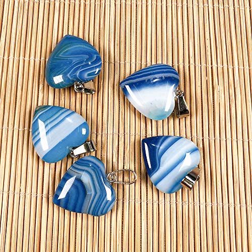 LHJ 20 Pcs Natural Stone Pendants Heart Shape Crystal Quartz Agate Charms for Jewelry Making Necklace Bracelet - color: Heart A