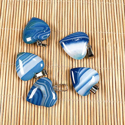 LHJ 20 Pcs Natural Stone Pendants Heart Shape Crystal Quartz Agate Charms for Jewelry Making Necklace Bracelet - color: Heart A