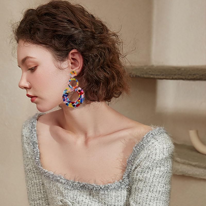 ONLYJUMP Acrylic Dangles Drop Earrings for Women Exaggerated Lightweight Colorful Bohemian Rectangle Circle Geometric Resin Statement Earrings