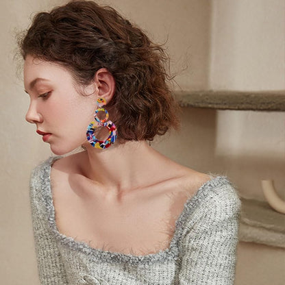ONLYJUMP Acrylic Dangles Drop Earrings for Women Exaggerated Lightweight Colorful Bohemian Rectangle Circle Geometric Resin Statement Earrings