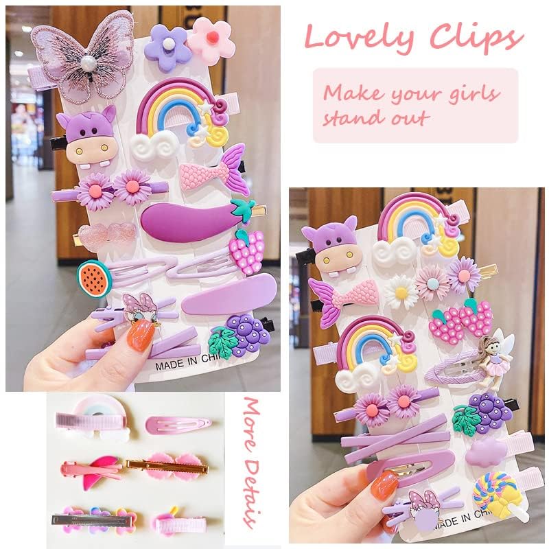 28 PCS Cute Hair Clips Fashion Girls Hair Accessories Flower Fruit Colorful Rainbow Candy Dessert Lovely Animal Barrettes Set Non-slip Metal Snap Pins for Girls Kids Teens Toddlers (Style E) - color: Style E