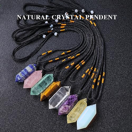 Runyangshi Clear Quartz Healing Crystal Pendants, Double Pointed Natural Crystal Quartz Necklace 6 Faceted Chakra Crystal Wand Stone - color: Clear Quartz