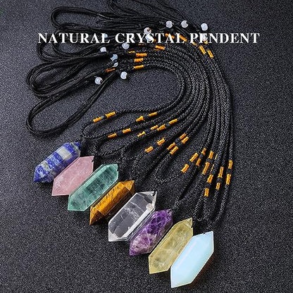Runyangshi Rose Quartz Healing Crystal Pendants, Double Pointed Natural Crystal Quartz Necklace 6 Faceted Chakra Crystal Wand Stone - color: Rose Quartz
