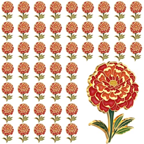 Liliaafar 24/48 Pcs Marigold Flower Enamel Pin Bulk Women Gold Lapel Brooch Marigold Floral Lapel Pin for Clothing Jacket Bags Hats