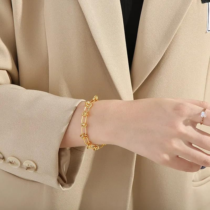 SOFYBJA 18k Gold Plated Personalized Chunky Cuban Oval Link Chain Bracelets for Men Toggle Rope Bracelet Jewelry for Women - style: Knot Chain Link Bracelet