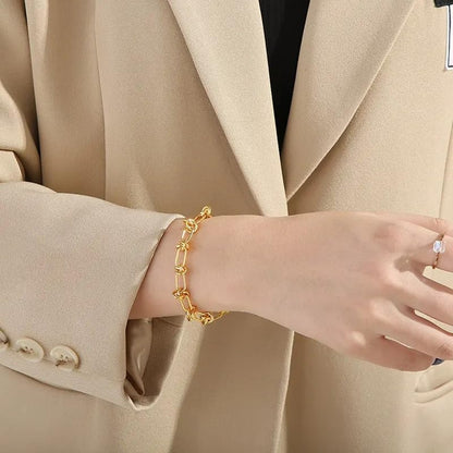 SOFYBJA 18k Gold Plated Personalized Chunky Cuban Oval Link Chain Bracelets for Men Toggle Rope Bracelet Jewelry for Women - style: Knot Chain Link Bracelet
