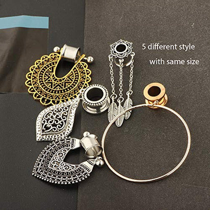 5 Pairs Surgical Steel Ear Tunnels Dangle Gauges For Women Rose Gold Hoop Double Flare Plugs Stretcher - style: 8mm=0g